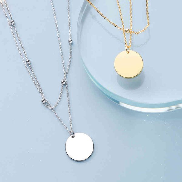 stamp s925 sier double layer round disc pendant gold color bead chain charm necklace for women jewelry s-n574, Silver
stamp s925 sier double layer round disc pendant gold color bead chain charm necklace for women jewelry s-n574, Silver