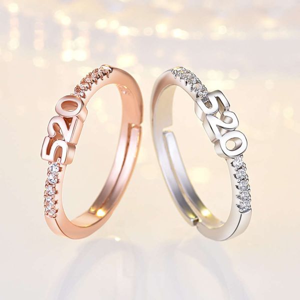 creative popular valentine's day jewelry digital 520 diamond inlaid opening lady's ring handpiece, Black 
creative popular valentine's day jewelry digital 520 diamond inlaid opening lady's ring handpiece, Black