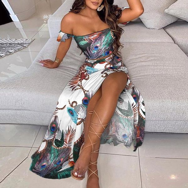 summer casual skirt outfits elegant women tracksuits off shoulder and split long dress suits fashion floral print two piece, Gray
summer casual skirt outfits elegant women tracksuits off shoulder and split long dress suits fashion floral print two piece, Gray