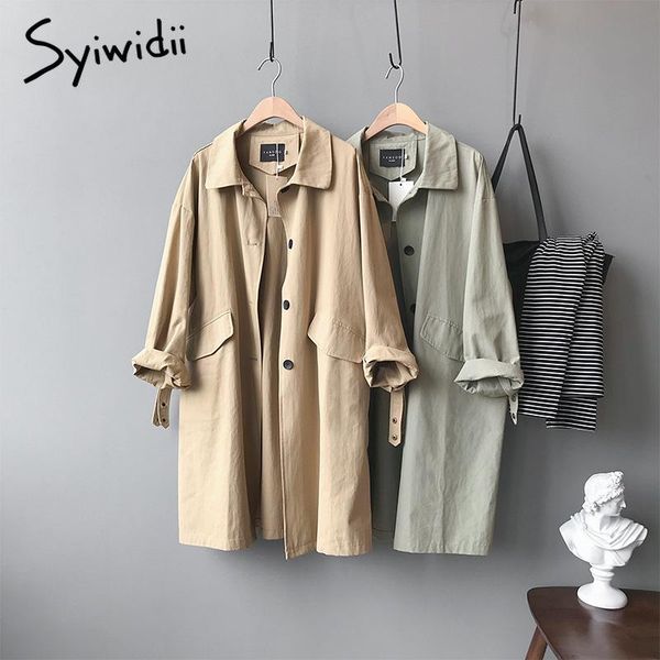 women's trench coats syiwidii korean loose x-long for women straight single breasted long sleeve offlice lady outerwear fall 2021, Tan;black