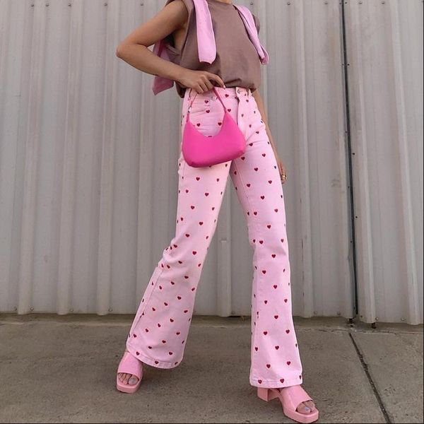red heart print high waist womens pants sweet long flare pink y2k for women bottoms harajuku aesthetic slim fitness trousers, Black;white
red heart print high waist womens pants sweet long flare pink y2k for women bottoms harajuku aesthetic slim fitness trousers, Black;white