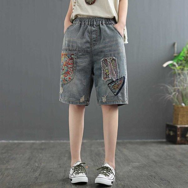 women's shorts women summer fashion china folk style vintage embroidery pattern elastic waist ripped denim female casual large size sho, White;black
women's shorts women summer fashion china folk style vintage embroidery pattern elastic waist ripped denim female casual large size sho, White;black