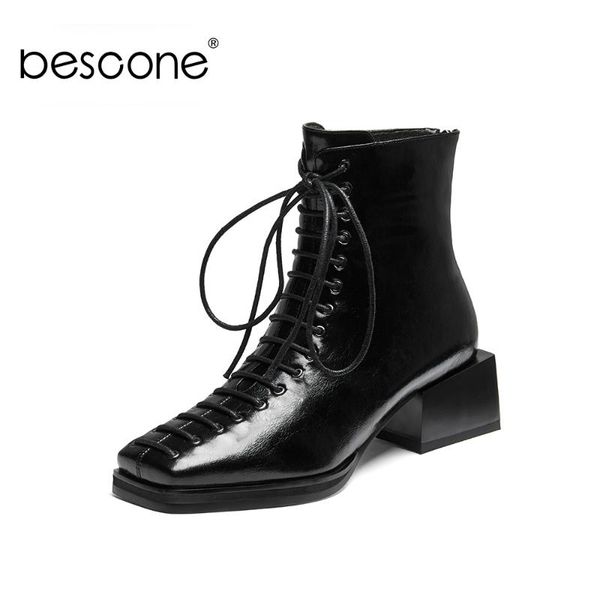boots bescone punk winter ankle woman cool black genuine sheepskin leather lace up square toe high chunky heel shoes bm615
boots bescone punk winter ankle woman cool black genuine sheepskin leather lace up square toe high chunky heel shoes bm615
