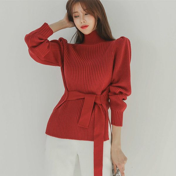 tees high collar of ladies puff women's knitted shirt korean fashion with pullover jumper belt sleeves 53nf, White
tees high collar of ladies puff women's knitted shirt korean fashion with pullover jumper belt sleeves 53nf, White