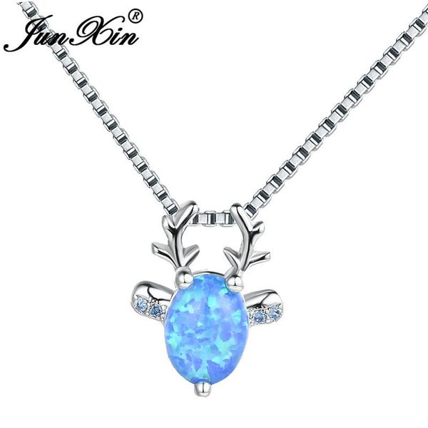 pendant necklaces junxin christmas jewelry cute deer antlers white gold filled oval cz stone blue fire opal for women, Silver
pendant necklaces junxin christmas jewelry cute deer antlers white gold filled oval cz stone blue fire opal for women, Silver