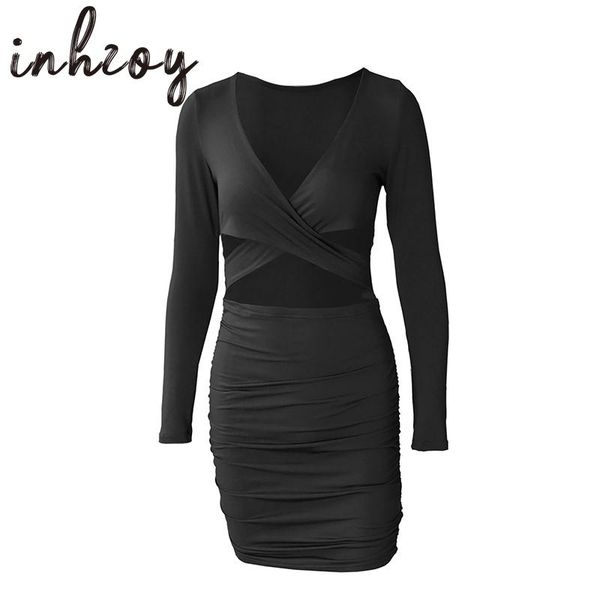 women black/red v neck long sleeve cut-out bandage sheath bodycon party night dress autumn vestidos robe clubwear casual dresses, Black;gray