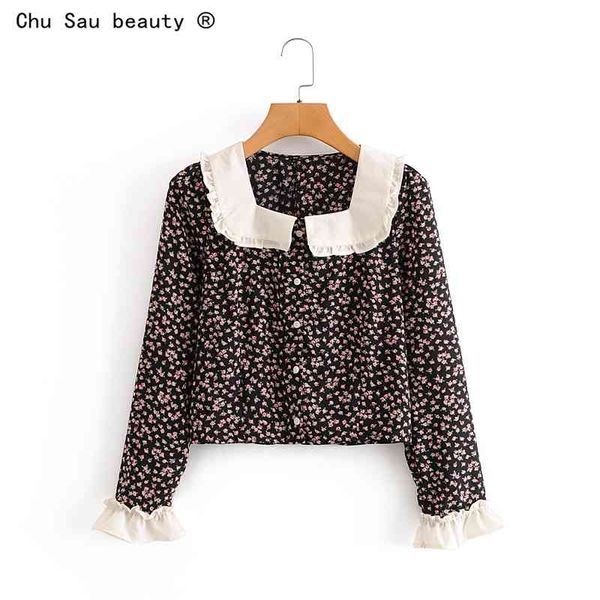 fall vintage sweet cute floral print shirts princess square doll collar stitching lotus leaf sleeve short for woman 210508, White
fall vintage sweet cute floral print shirts princess square doll collar stitching lotus leaf sleeve short for woman 210508, White