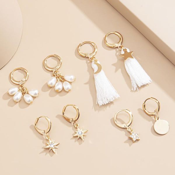 stud asymmetrical inlaid crystal earrings 4-piece set temperament cotton thread tassel star geometric for women, Golden;silver
stud asymmetrical inlaid crystal earrings 4-piece set temperament cotton thread tassel star geometric for women, Golden;silver