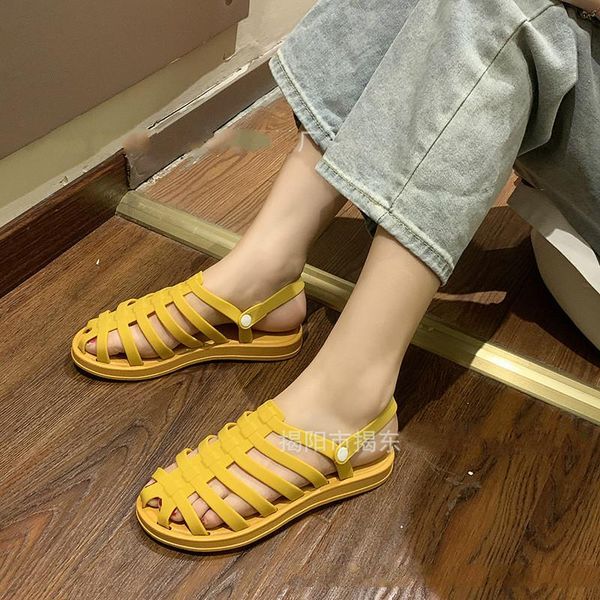 summer plastic jelly shoes womens sadnals flats 2021 solid candy color female holiday beach sandals slides shoe, Black