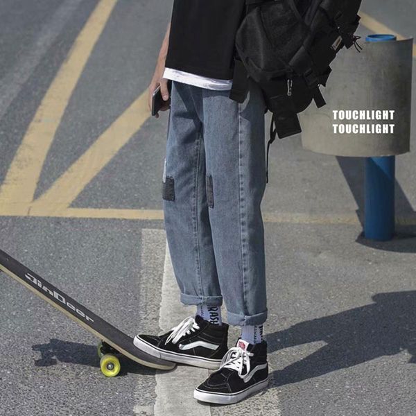 men's jeans loose fitting skateboard straight patchwork korean version versatile original suzerain fashion brand wid 2021, Blue
men's jeans loose fitting skateboard straight patchwork korean version versatile original suzerain fashion brand wid 2021, Blue