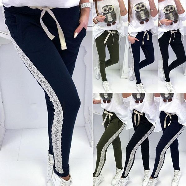 women's pants & capris women high waist drawstring elastic casual long ladies lace pencil trouser, Black;white
women's pants & capris women high waist drawstring elastic casual long ladies lace pencil trouser, Black;white