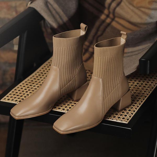 boots autumn and winter women fashion simplicity knitted booties square head mid heel splicing wool sock, Black
boots autumn and winter women fashion simplicity knitted booties square head mid heel splicing wool sock, Black