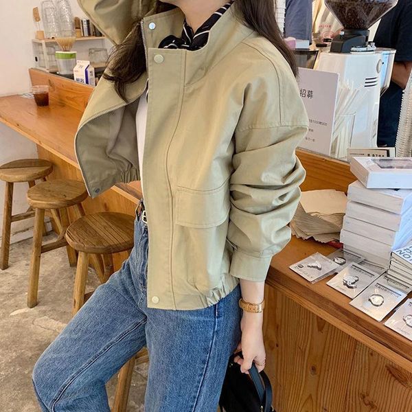 women's jackets 2021 women stand collar basic coat female loose outwear long sleeve for autumn fashion casual solid color w585, Black;brown
women's jackets 2021 women stand collar basic coat female loose outwear long sleeve for autumn fashion casual solid color w585, Black;brown