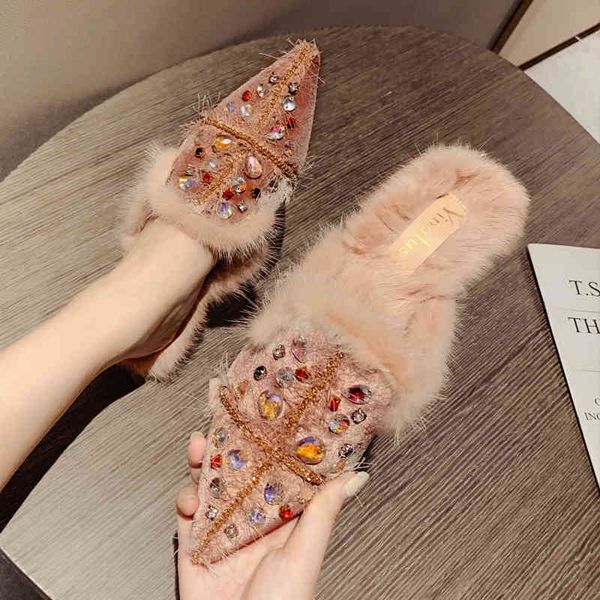 sandals winter 2021 handmade rhinestone mink hair half slippers baotou warm lazy shoe chain flat bottom all-match single shoes women, Black
sandals winter 2021 handmade rhinestone mink hair half slippers baotou warm lazy shoe chain flat bottom all-match single shoes women, Black