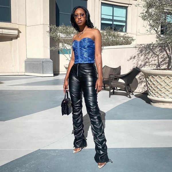 women's jeans 2021 autumn high waist and hip fashion street po casual corset black leather pants design, Blue
women's jeans 2021 autumn high waist and hip fashion street po casual corset black leather pants design, Blue