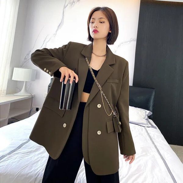 women's suits & blazers korean office women spring autumn straight jacket loose double breasted female, White;black
women's suits & blazers korean office women spring autumn straight jacket loose double breasted female, White;black