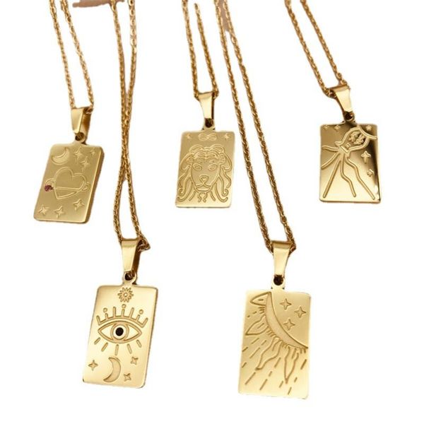 pendant necklaces stainless steel tarot tag necklace for women engraved pattern mirror polished gold color clavicle chain, Silver
pendant necklaces stainless steel tarot tag necklace for women engraved pattern mirror polished gold color clavicle chain, Silver