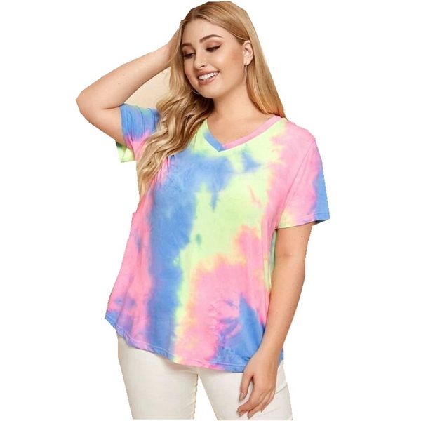 2020 summer women's new gradient tie dye v-neck short sleeve t-shirt large top, White
2020 summer women's new gradient tie dye v-neck short sleeve t-shirt large top, White