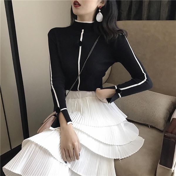 women's sweaters 2021 korean version of the semi-high collar long-sleeved bottoming sweater solid color fashion wild cuffs split pullov, White;black
women's sweaters 2021 korean version of the semi-high collar long-sleeved bottoming sweater solid color fashion wild cuffs split pullov, White;black