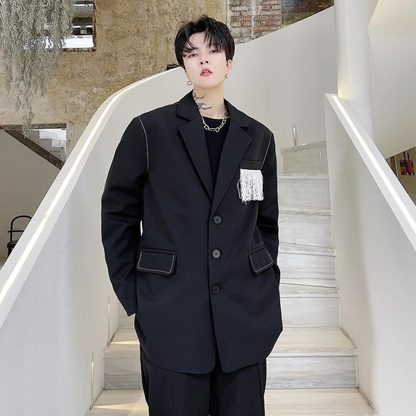 men's suits & blazers men tassel line loose fashion casual blazer suit coat celebrity streetwear korea trend jacket, White;black
men's suits & blazers men tassel line loose fashion casual blazer suit coat celebrity streetwear korea trend jacket, White;black