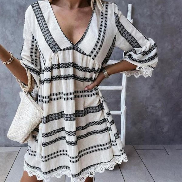 casual dresses 50% dropwomen dress v neck loose elegant ladies lace stitching for vacation, Black;gray
casual dresses 50% dropwomen dress v neck loose elegant ladies lace stitching for vacation, Black;gray