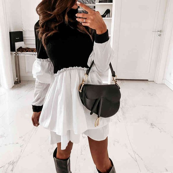 casual dresses women flare sleeve ruffles patchwork 2021 spring turtleneck chic ladies a line white black office vestidos mvc2, Black;gray
casual dresses women flare sleeve ruffles patchwork 2021 spring turtleneck chic ladies a line white black office vestidos mvc2, Black;gray