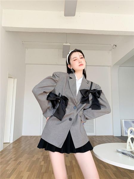 women's suits & blazers superaen design bow plaid suit puff sleeve silhouette jacket autumn 2021 women, White;black
women's suits & blazers superaen design bow plaid suit puff sleeve silhouette jacket autumn 2021 women, White;black