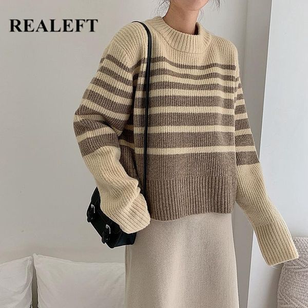 women's sweaters realeft contrast stripes vintage sweater korean style long sleeve round neck warm loose ladies casual pullover female, White;black
women's sweaters realeft contrast stripes vintage sweater korean style long sleeve round neck warm loose ladies casual pullover female, White;black