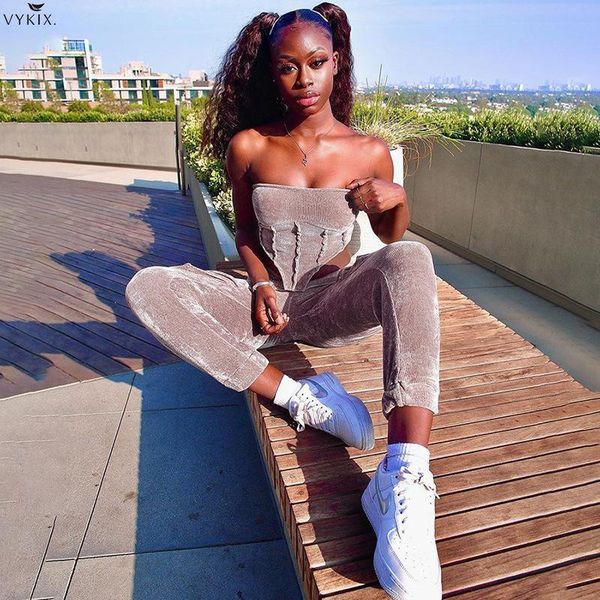 women's tracksuits leisure two piece set and pants tube stretch slim soft strapless elegant crop casual women sets, Gray
women's tracksuits leisure two piece set and pants tube stretch slim soft strapless elegant crop casual women sets, Gray
