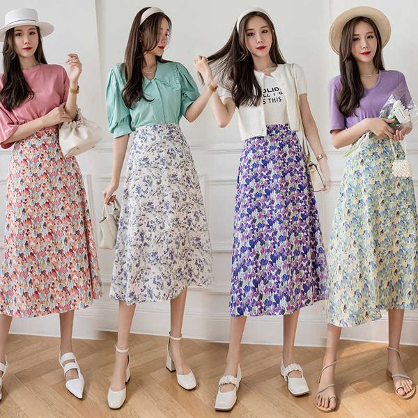 length mid skirt 2021 summer print high waist elastic a-line chiffon over knee floral, Black;gray
length mid skirt 2021 summer print high waist elastic a-line chiffon over knee floral, Black;gray