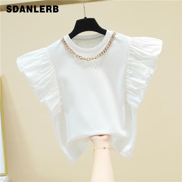 blusas mujer chain decoration flying sleeves short sleeve loose pure cotton t-shirt women's 2021 summer clothing ladies, White
blusas mujer chain decoration flying sleeves short sleeve loose pure cotton t-shirt women's 2021 summer clothing ladies, White
