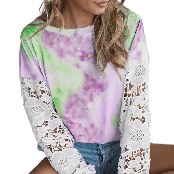 women's t-shirt women round collar t-shirt, tie dye lace splicing , long sleeve casual loose pullover, White
women's t-shirt women round collar t-shirt, tie dye lace splicing , long sleeve casual loose pullover, White