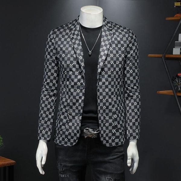 men's suits & blazers mens stylish blazer technology plaid printing men trend brand fashion business masculino slim para hombre, White;black
men's suits & blazers mens stylish blazer technology plaid printing men trend brand fashion business masculino slim para hombre, White;black
