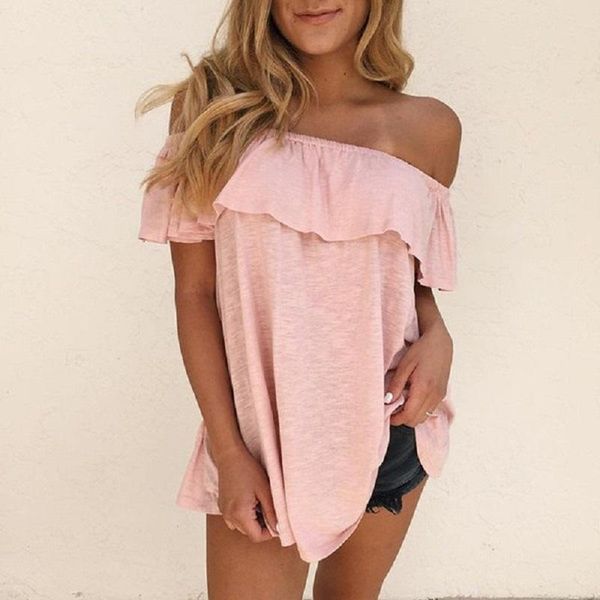 women's blouses & shirts ruffle off shoulder summer women short sleeve solid color casual plus size elegant tunic blouse, White 
women's blouses & shirts ruffle off shoulder summer women short sleeve solid color casual plus size elegant tunic blouse, White