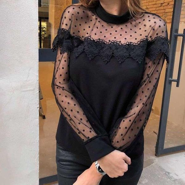women long sleeve lace mesh loose slim fit shirt casual fashion spliced women's blouse blouses & shirts, White
women long sleeve lace mesh loose slim fit shirt casual fashion spliced women's blouse blouses & shirts, White