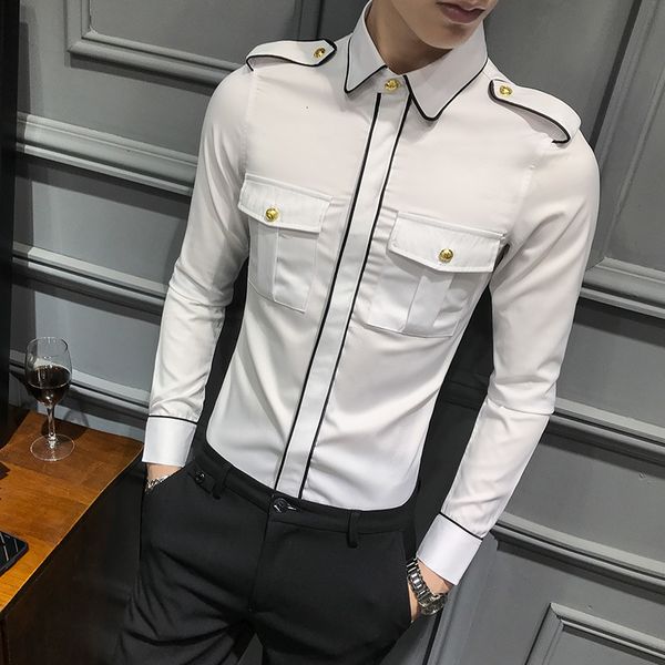 spring long social shirts of the front pocket thin fit night club blouse homme men's shirt big size, White;black
spring long social shirts of the front pocket thin fit night club blouse homme men's shirt big size, White;black