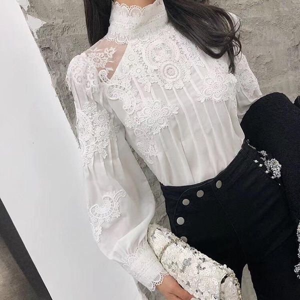 women's blouses & shirts woman 2021 autumn korean fashion clothing mesh lace patchwork shirt female stand collar lantern sleeve, White
women's blouses & shirts woman 2021 autumn korean fashion clothing mesh lace patchwork shirt female stand collar lantern sleeve, White