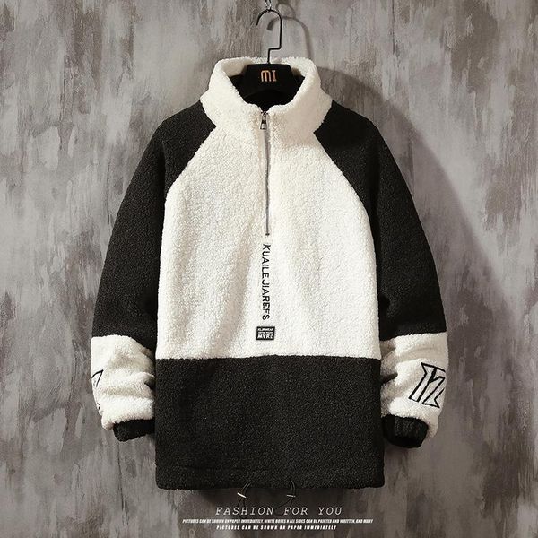 men's wool & blends loose contrast color lamb jacket thicken fashion harajuku stand collar male winter coat warm clothing, Black
men's wool & blends loose contrast color lamb jacket thicken fashion harajuku stand collar male winter coat warm clothing, Black
