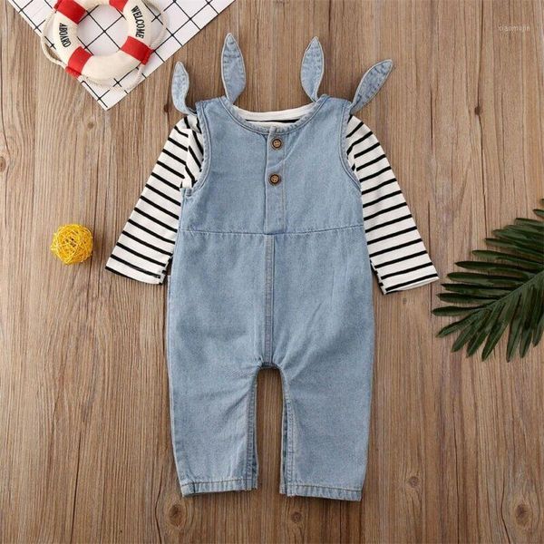 born infant toddler baby boy girl long sleeve striped t-shirt denim bib strap pants overalls outfit clothes clothing sets, White
born infant toddler baby boy girl long sleeve striped t-shirt denim bib strap pants overalls outfit clothes clothing sets, White