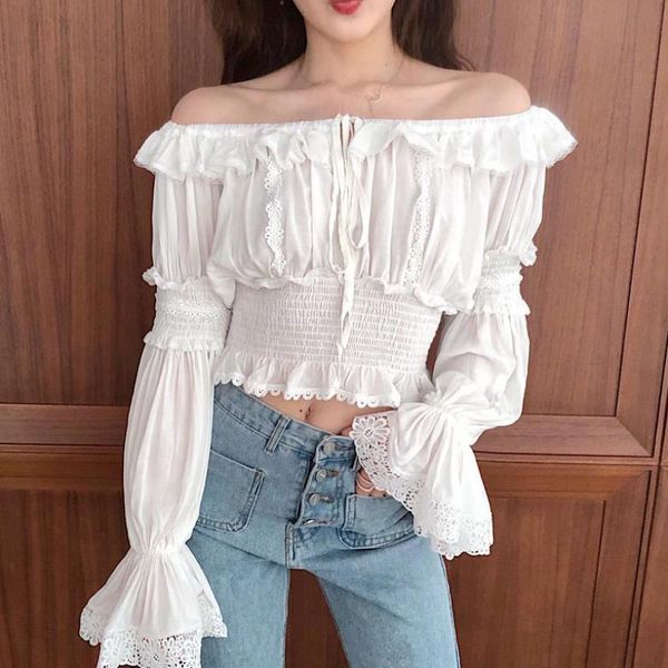 women's blouses & shirts zcwxm 2021 autumn women long flare sleeve blouse french off shoulder slim slash neck korean lace up white shir
women's blouses & shirts zcwxm 2021 autumn women long flare sleeve blouse french off shoulder slim slash neck korean lace up white shir