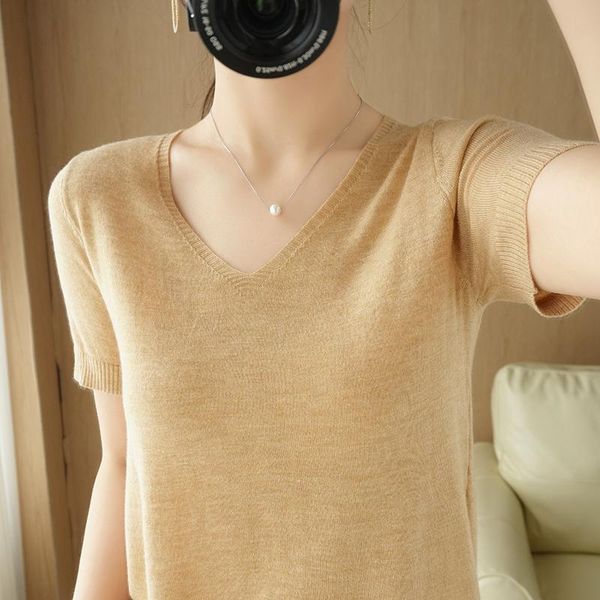 lafarvie wool blends t shirt women clothe for summer v neck solid color slim female short sleeve knit tees 2021 casual women's t-shirt, White
lafarvie wool blends t shirt women clothe for summer v neck solid color slim female short sleeve knit tees 2021 casual women's t-shirt, White