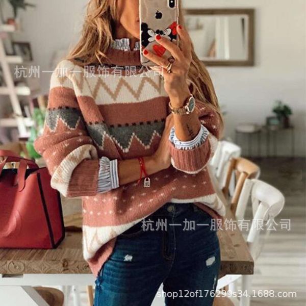 autumn and winter sweater long sleeve round neck contrast color top, White;black 
autumn and winter sweater long sleeve round neck contrast color top, White;black