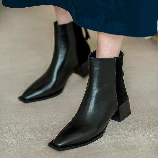 boots genuine cow leather women square head zipper british style women's thick heel ankle, Black
boots genuine cow leather women square head zipper british style women's thick heel ankle, Black