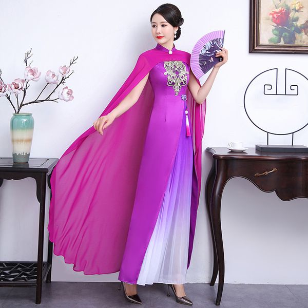 luxury cheongsam two piece set 2021 summer team performance drs chiffon shawl improved walk show cheongsam, Blue;red
luxury cheongsam two piece set 2021 summer team performance drs chiffon shawl improved walk show cheongsam, Blue;red