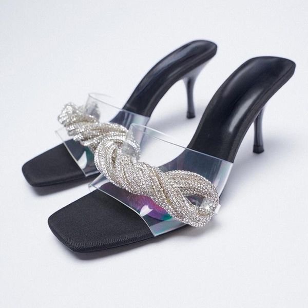 dress shoes transparent herringbone high-heeled sandals with rhinestone in summer women's open toe square head thin heel, Black
dress shoes transparent herringbone high-heeled sandals with rhinestone in summer women's open toe square head thin heel, Black
