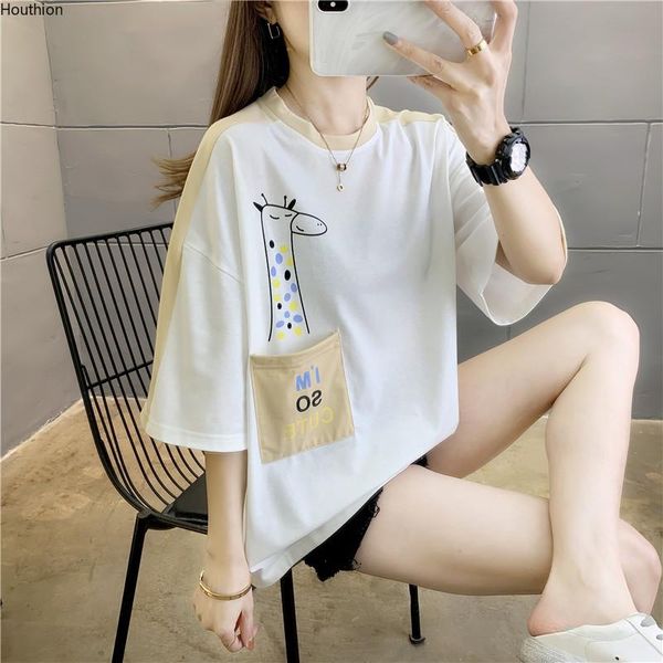 houthion cotton printed women's t-shirt summer fashion casual korean o-neck short sleeve retro loose, White
houthion cotton printed women's t-shirt summer fashion casual korean o-neck short sleeve retro loose, White
