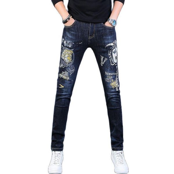 men's jeans high-end skinny men slim fit brand korean 2021 classic thin printing small feet streetwear hip hop long pencil pants, Blue
men's jeans high-end skinny men slim fit brand korean 2021 classic thin printing small feet streetwear hip hop long pencil pants, Blue