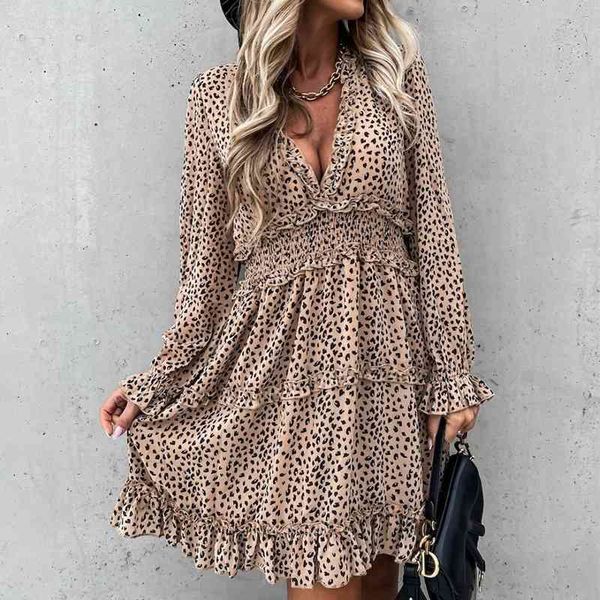 deep v neck leopard print women dress autumn winter long sleeve ruffles a-line dresses elastic waist party vestidos 210325, Black;gray
deep v neck leopard print women dress autumn winter long sleeve ruffles a-line dresses elastic waist party vestidos 210325, Black;gray