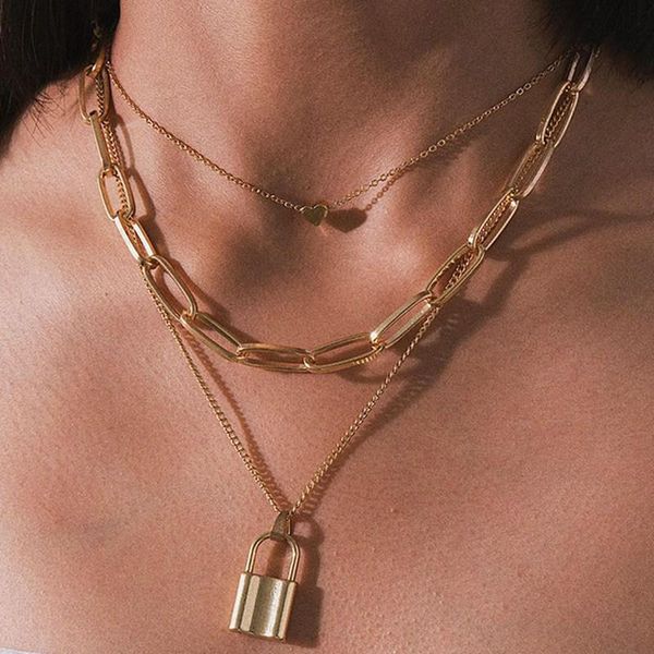 europe and the united states simple exaggerated thick chain necklace women retro multi-layer geometric lock-shaped love pendant necklaces, Silver
europe and the united states simple exaggerated thick chain necklace women retro multi-layer geometric lock-shaped love pendant necklaces, Silver