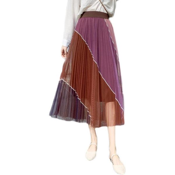 arrival spring summer women high waist slim a-line long skirt fashion contrast color patchwork pleated mesh skirts, Black
arrival spring summer women high waist slim a-line long skirt fashion contrast color patchwork pleated mesh skirts, Black